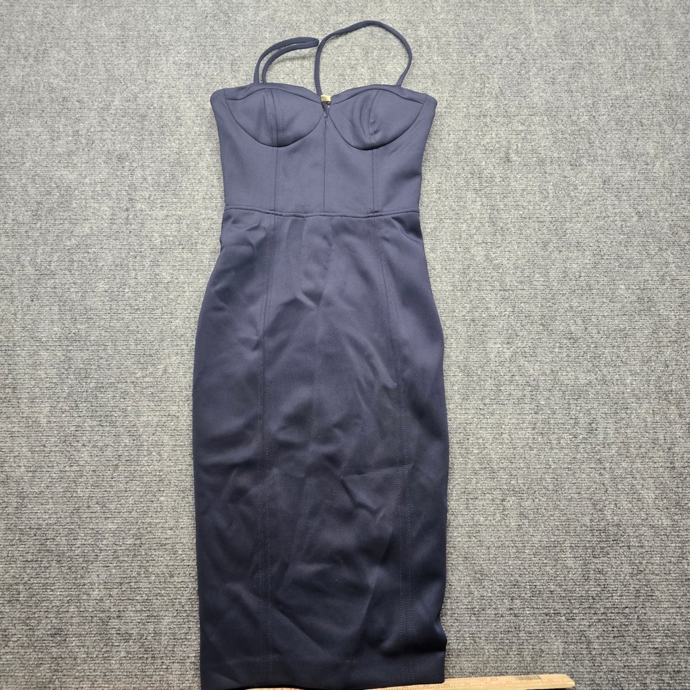 Marciano by Guess Navy Blue Bustier Bodycon Midi Dress XS Gold Hardware